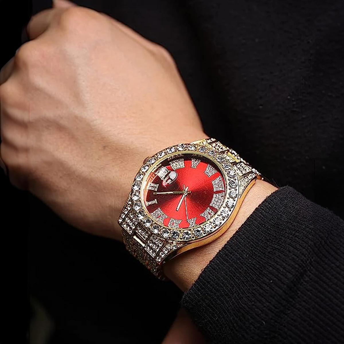 GROLEY. | Gouden Bustdown Horloge met Rode Wijzerplaat